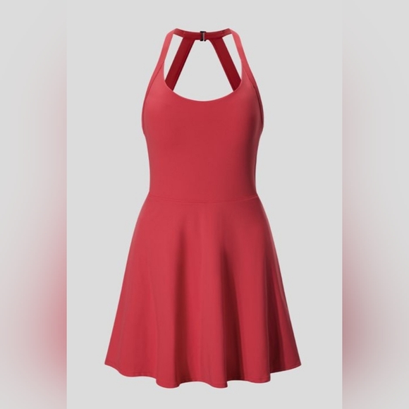 NWT Halara u-neck backless twisted cut-out red Barre & Ballet dress size medium - Picture 13 of 15